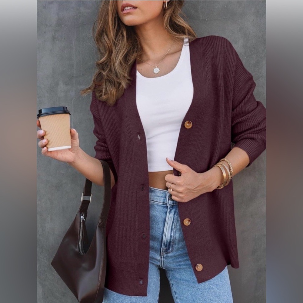Elegant Burgundy Cardigan Sweater